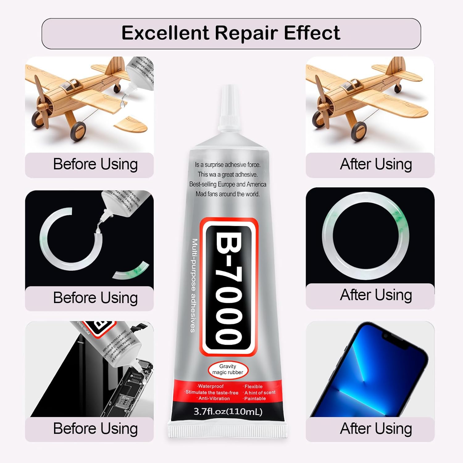 B-7000 Clear Glue, High-Strength Transparent Adhesive for Rhinestone Crafts, Jewelry Making, Bead DIY Projects, Waterproof & Easy to Use with Precision Tip
