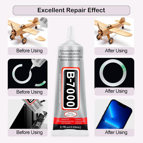 B-7000 Clear Glue, High-Strength Transparent Adhesive for Rhinestone Crafts, Jewelry Making, Bead DIY Projects, Waterproof & Easy to Use with Precision Tip