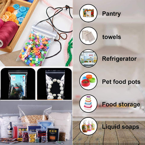 Reusable Daily Use PE Storage Bags, Waterproof Clear Sealed Ziplock Plastic Bags for Kitchen Organization, Travel Toiletries & Small Items