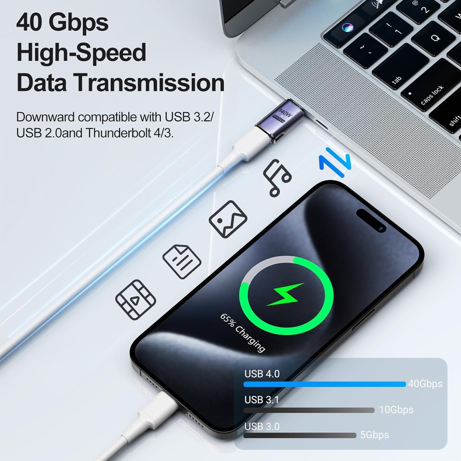 High-Speed 40Gbps Magnetic USB C Adapter, 140W PD Fast Charge USB C Male to Female Connector for Steam Deck Accessories