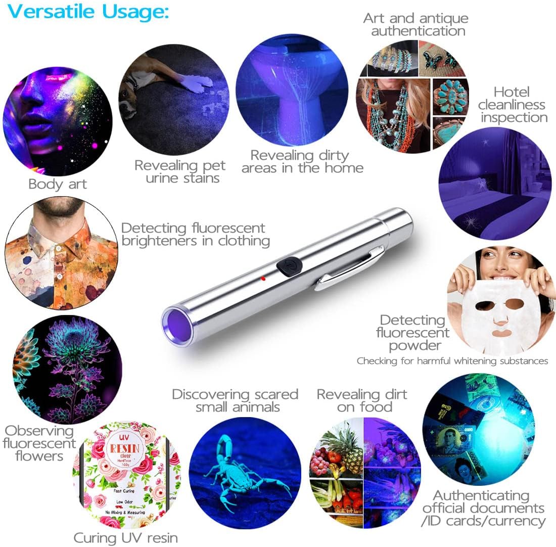 Black Light UV Flashlight 365nm Portable Ultraviolet Torch for Fungus, Fluorescent Dye Detection and Pet Urine Stain Detection