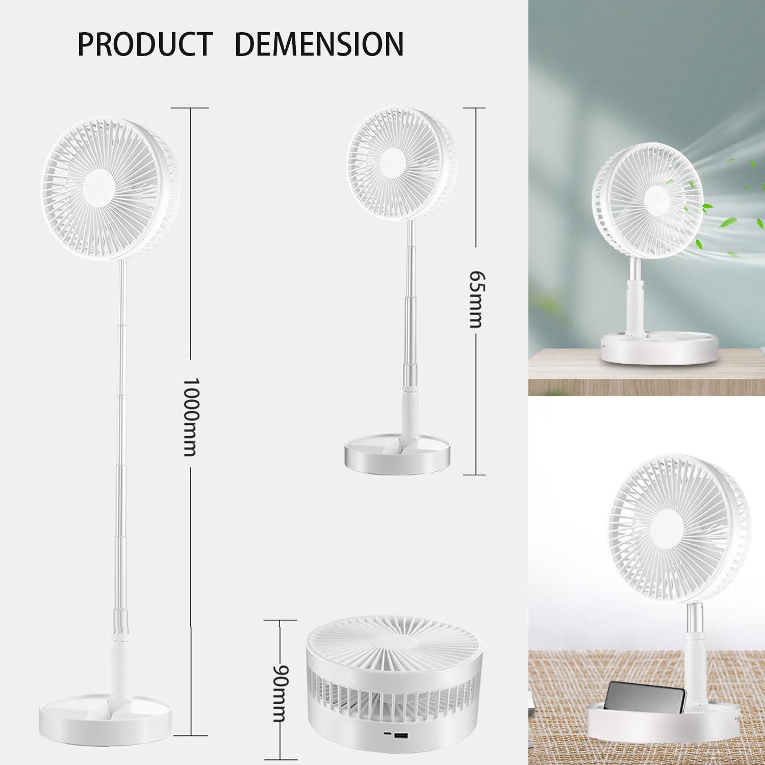 Portable Telescopic Stand Desk Fan with 4 Adjustable Speed Settings and 7200mAh Large Capacity Rechargeable Battery