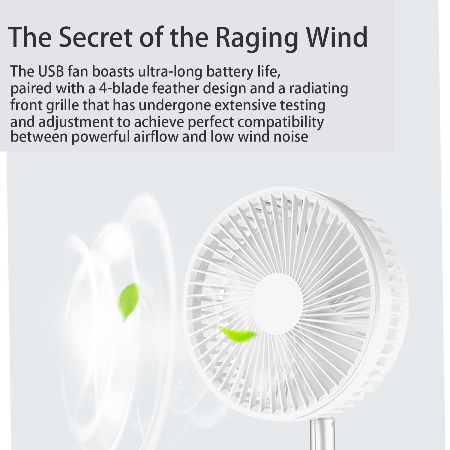 Portable Telescopic Stand Desk Fan with 4 Adjustable Speed Settings and 7200mAh Large Capacity Rechargeable Battery