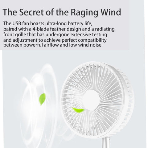 Portable Telescopic Stand Desk Fan with 4 Adjustable Speed Settings and 7200mAh Large Capacity Rechargeable Battery