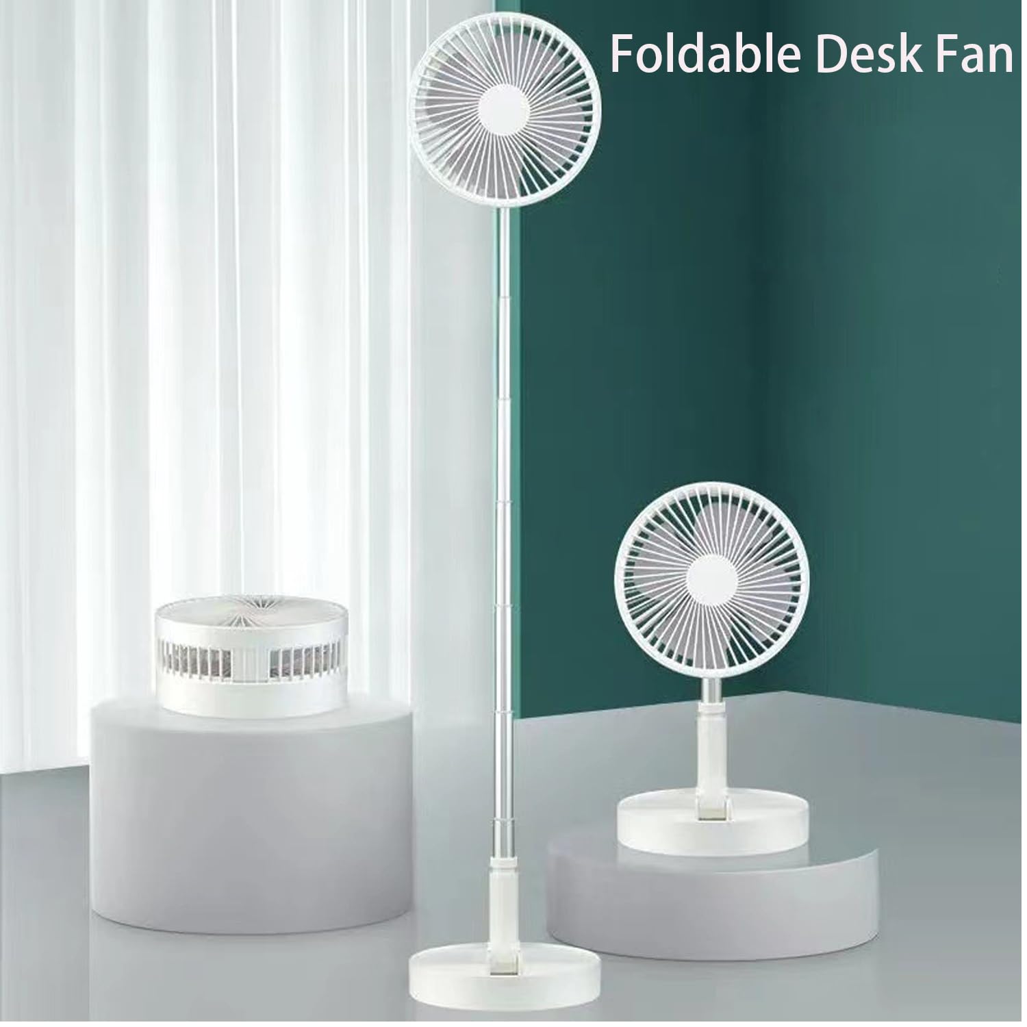 Portable Telescopic Stand Desk Fan with 4 Adjustable Speed Settings and 7200mAh Large Capacity Rechargeable Battery