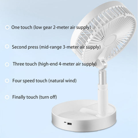 Portable Telescopic Stand Desk Fan with 4 Adjustable Speed Settings and 7200mAh Large Capacity Rechargeable Battery