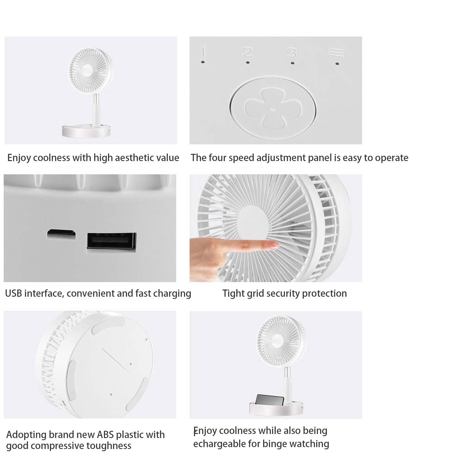 Portable Telescopic Stand Desk Fan with 4 Adjustable Speed Settings and 7200mAh Large Capacity Rechargeable Battery