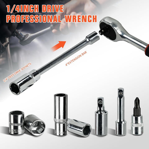 Ratcheting Wrench Set, 53PCS 1/4" Drive Socket Ratchet Hand Tool Set, Multi-Purpose Mechanics Repair Tool Kit for Household and Automotive Maintenance