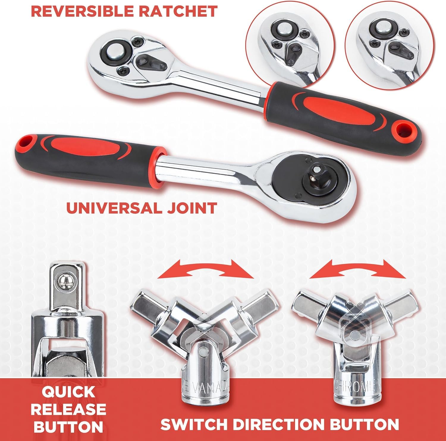Ratcheting Wrench Set, 53PCS 1/4" Drive Socket Ratchet Hand Tool Set, Multi-Purpose Mechanics Repair Tool Kit for Household and Automotive Maintenance