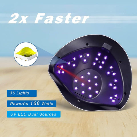 Portable Nail Lamp 168 Watt UV LED Nail Dryer with Handle Smart Sensor 4 Timer for Home Salon Use