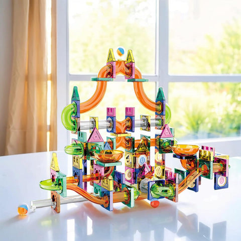 94PCS Magnetic Marble Run Tiles, STEM DIY Track Building Blocks, Educational Rolling Ball Toy for Kids