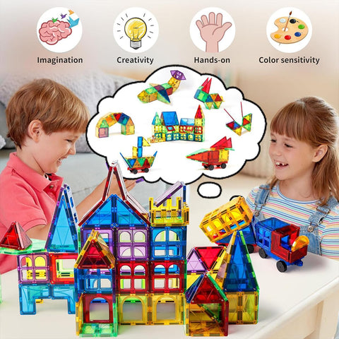 94PCS Magnetic Marble Run Tiles, STEM DIY Track Building Blocks, Educational Rolling Ball Toy for Kids