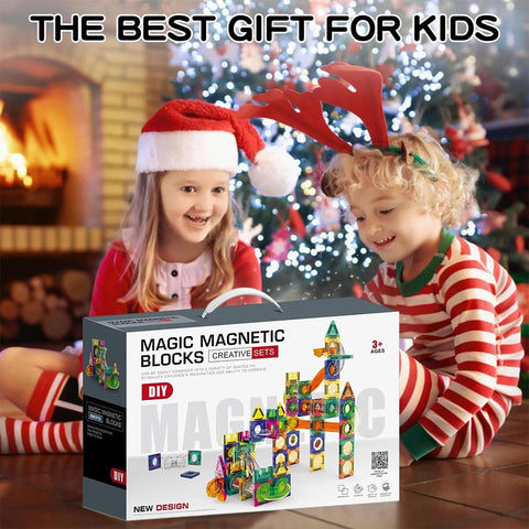 94PCS Magnetic Marble Run Tiles, STEM DIY Track Building Blocks, Educational Rolling Ball Toy for Kids