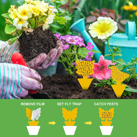100PCS Dual-Sided Yellow Sticky Traps, Disposable Glue Insect Catcher for Indoor & Outdoor Plants, Fly Gnat Aphid Trap Sticky Pad