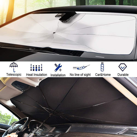 Car Shade Front Windshield Foldable Umbrella, UV Sun and Heat Insulation Protection, Universal Windshield Sun Shade for Vehicle Interior Cooling