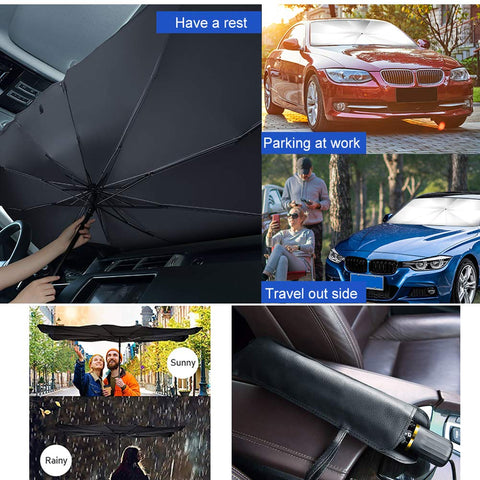 Car Shade Front Windshield Foldable Umbrella, UV Sun and Heat Insulation Protection, Universal Windshield Sun Shade for Vehicle Interior Cooling