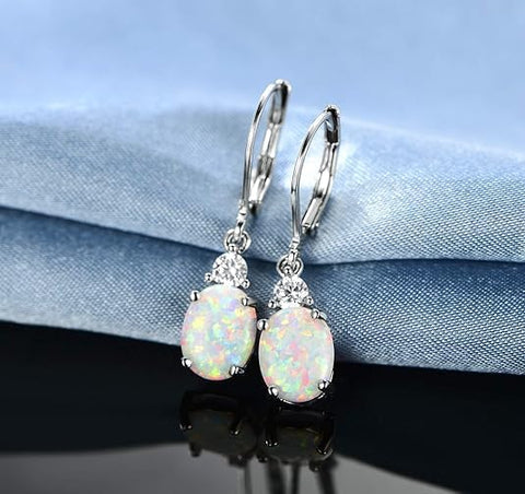 18K White & Yellow Gold Plated Opal Dangle Earrings for Women, Elegant Teardrop Opal Drop Earrings Hypoallergenic Lightweight Fashion Jewelry Gifts for Daily Wear Party Wedding Anniversary