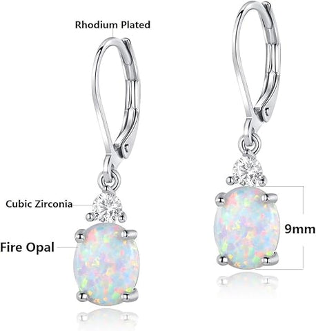 18K White & Yellow Gold Plated Opal Dangle Earrings for Women, Elegant Teardrop Opal Drop Earrings Hypoallergenic Lightweight Fashion Jewelry Gifts for Daily Wear Party Wedding Anniversary