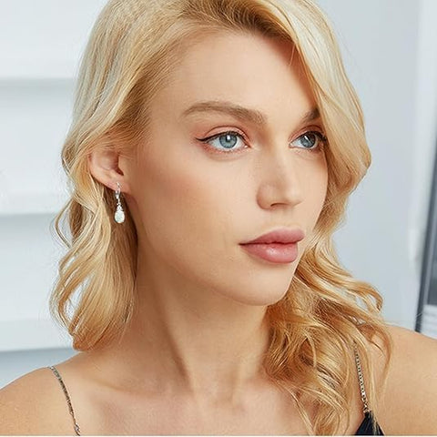 18K White & Yellow Gold Plated Opal Dangle Earrings for Women, Elegant Teardrop Opal Drop Earrings Hypoallergenic Lightweight Fashion Jewelry Gifts for Daily Wear Party Wedding Anniversary