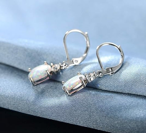 18K White & Yellow Gold Plated Opal Dangle Earrings for Women, Elegant Teardrop Opal Drop Earrings Hypoallergenic Lightweight Fashion Jewelry Gifts for Daily Wear Party Wedding Anniversary