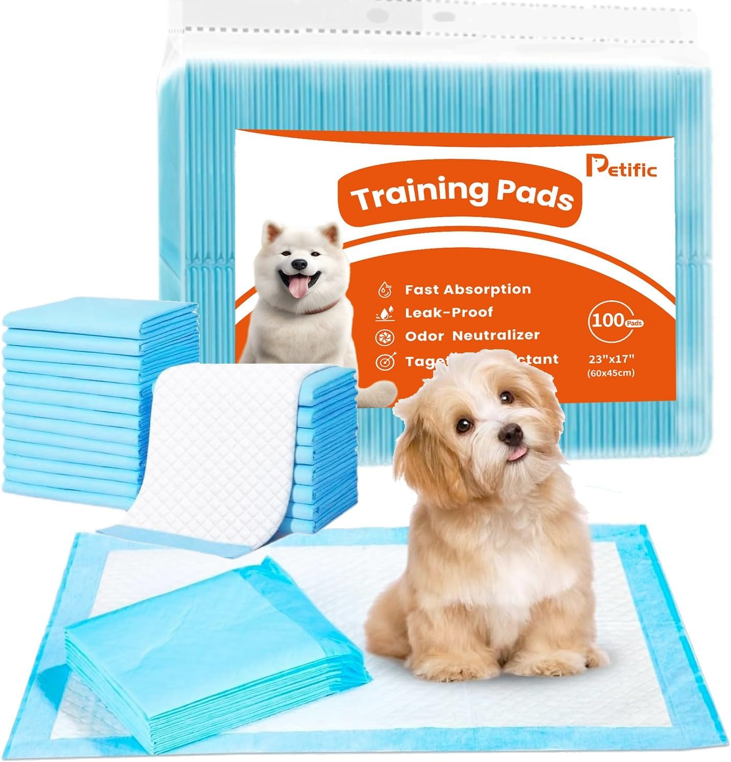 100 PCS Disposable Pet Training Pee Pads 18" x 24", Super Absorbent Leak-Proof Puppy Dog Potty Training Mats for Small Medium Large Dogs