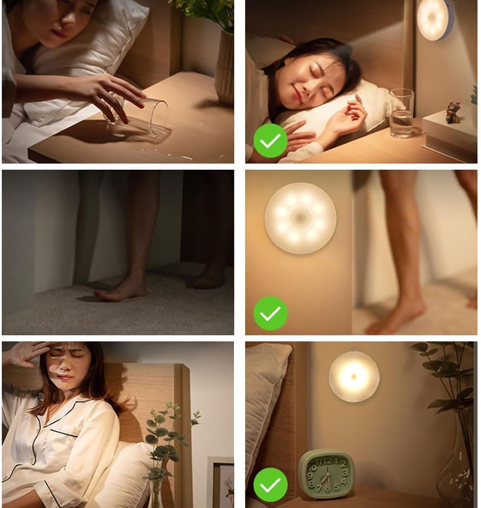 3Pcs USB Rechargeable Motion Sensor Night Lights, Magnetic Wireless LED Cabinet Lamp