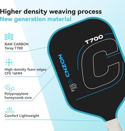 16MM Thermoformed T700 Raw Carbon Fiber Pickleball Paddle, High Spin Control Professional Pickleball Racket for Competition Training