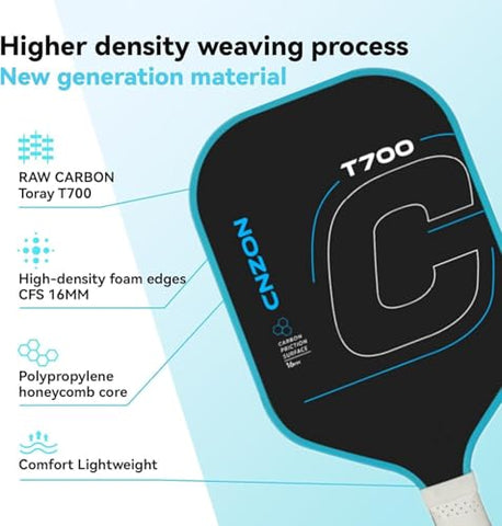 16MM Thermoformed T700 Raw Carbon Fiber Pickleball Paddle, High Spin Control Professional Pickleball Racket for Competition Training