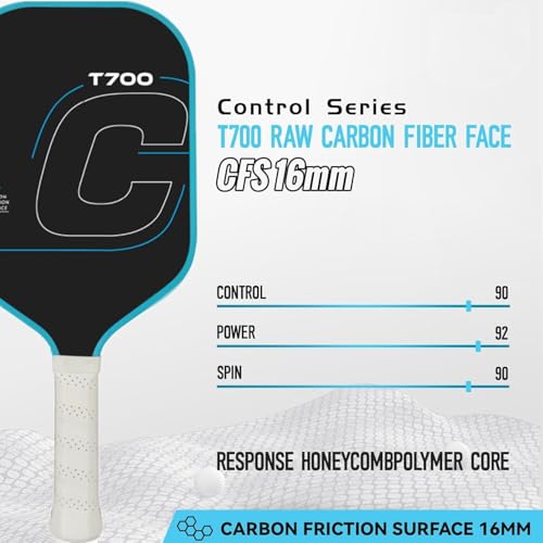 16MM Thermoformed T700 Raw Carbon Fiber Pickleball Paddle, High Spin Control Professional Pickleball Racket for Competition Training