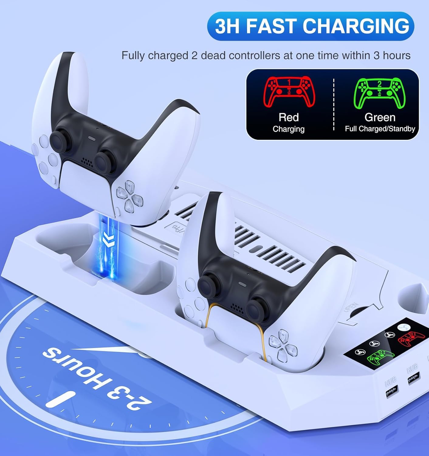 Multifunctional PS5 Cooling Station Stand for PlayStation 5, PS5 Slim & PS5 Pro Console, Vertical Cooling Stand with Adjustable Cooling Fan, Dual Controller Charging Dock, Storage Organizer for PS5 Disc & Digital Editions