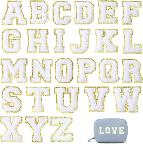 26 PCS Wron hite IOn Letter Patches, A-Z Self Adhesive on Chenille Letters Patch