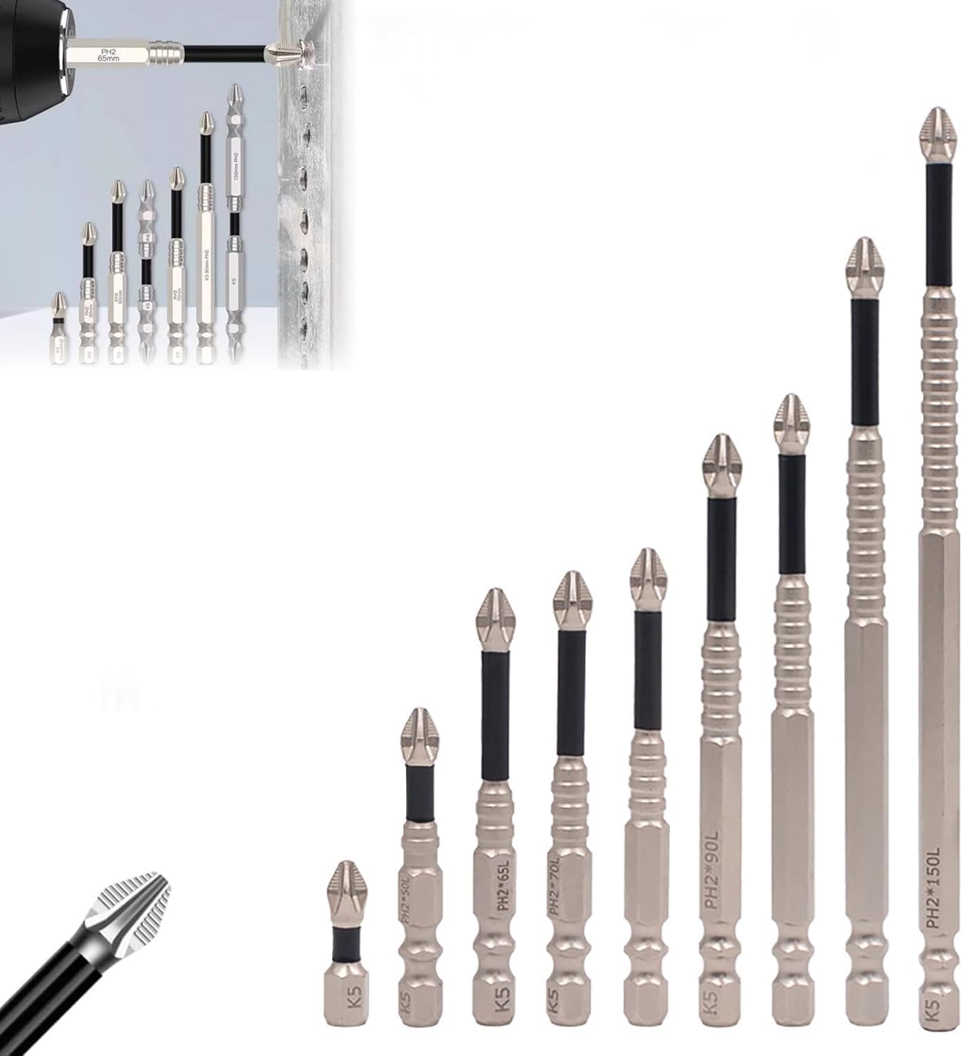 9-Piece Magnetic Screwdriver Bits Set for Impact Driver, Anti-Slip High Hardness Drill Bit Kit, Wear Resistant Magnetic Hex Shank Driver Bits for Teen Boys DIY Projects, Household Repair, Furniture Assembly & Small Machinery Maintenance