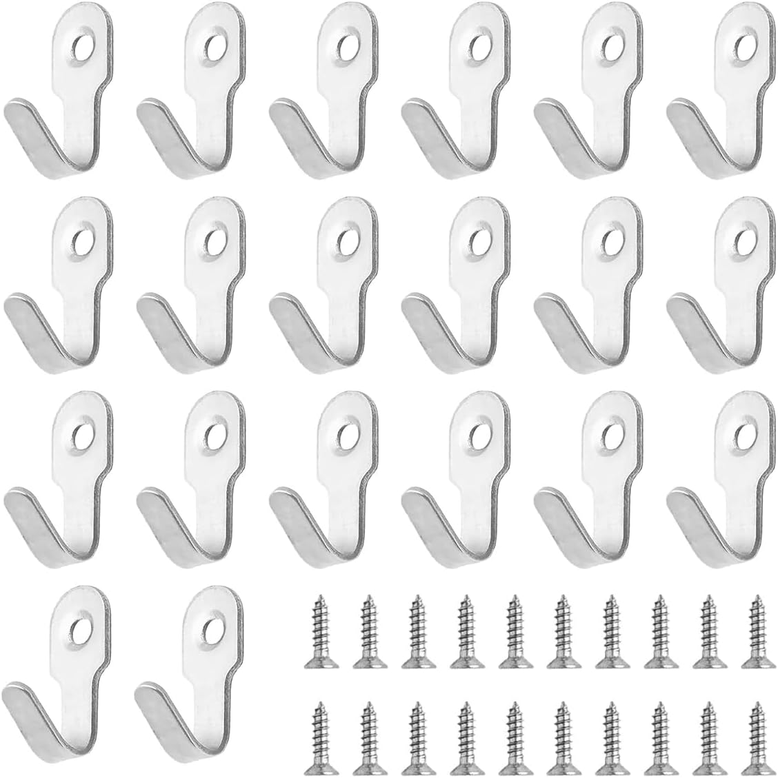 20 Pack Mini Stainless Steel Wall Hooks, Silver Single Screw Small J Hooks, Heavy Duty Rustproof Metal J-Shaped Wall Mount Hanging Hooks for Kitchen, Bathroom, Closet, Garage, Utensils, Towels, Photos & Decorations