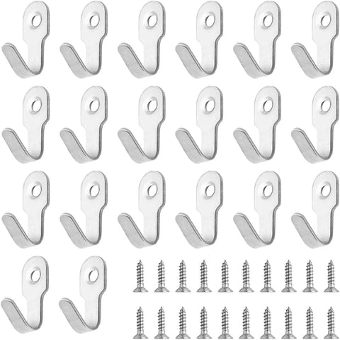 20 Pack Mini Stainless Steel Wall Hooks, Silver Single Screw Small J Hooks, Heavy Duty Rustproof Metal J-Shaped Wall Mount Hanging Hooks for Kitchen, Bathroom, Closet, Garage, Utensils, Towels, Photos & Decorations