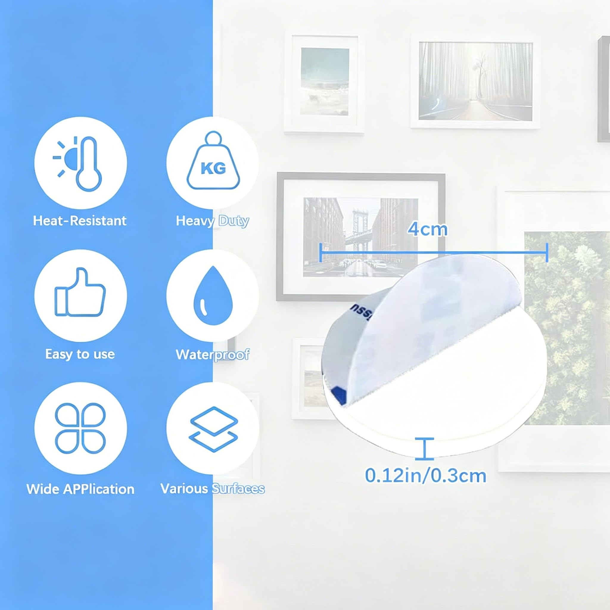 8 Pack 4cm Round Double Sided Adhesive Pads, 4mm Thick Heavy-Duty Foam Mounting Sticky Pads, Ultra Strong Waterproof Removable Tape for Home & Industrial Mounting Decor