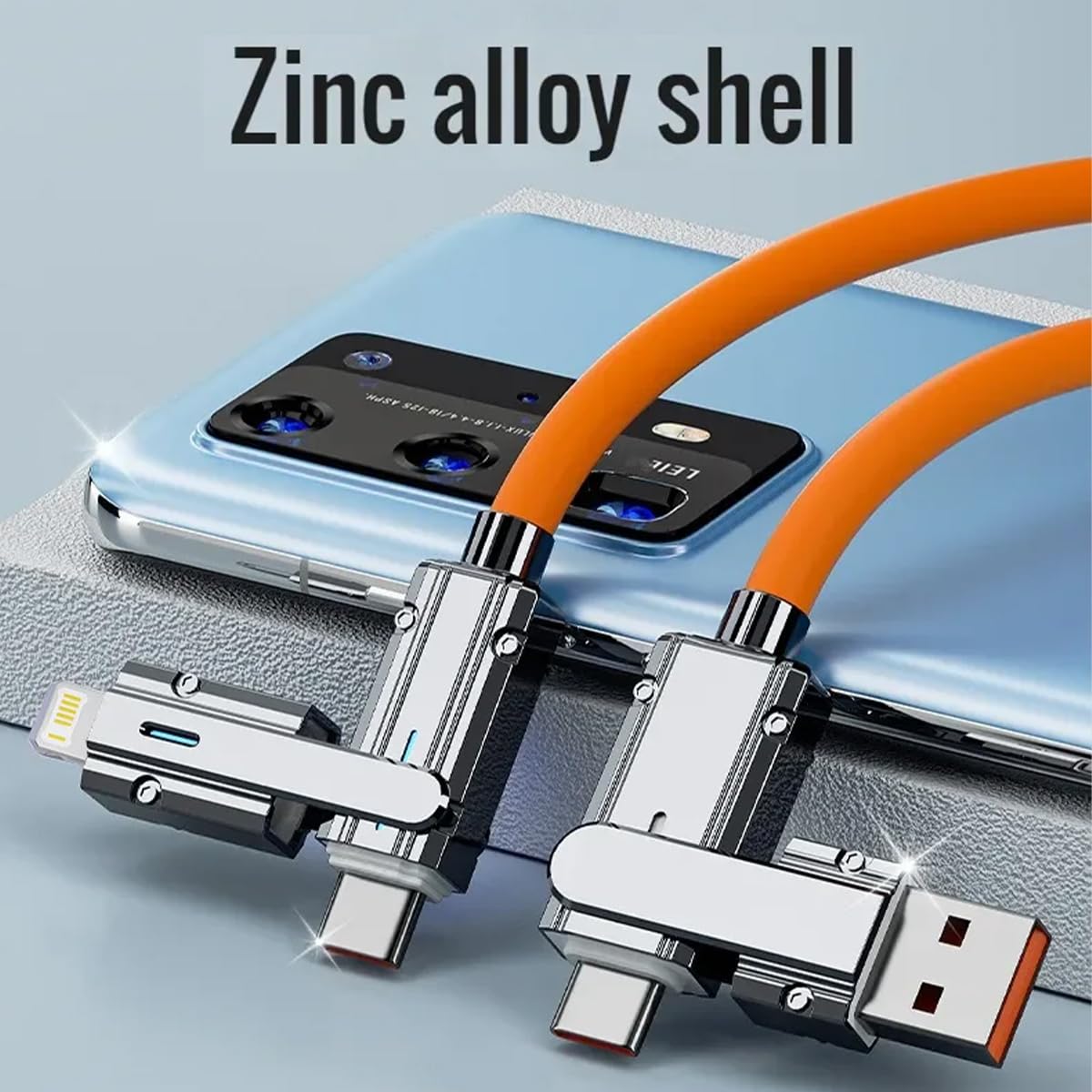 4 in 1 100W Fast Charging Data Cable 2M, Multi Cord with USB-C & iOS Connectors for iPhone, iPad, Laptops & All Smartphones