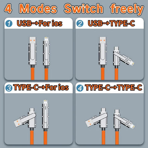 4 in 1 100W Fast Charging Data Cable 2M, Multi Cord with USB-C & iOS Connectors for iPhone, iPad, Laptops & All Smartphones