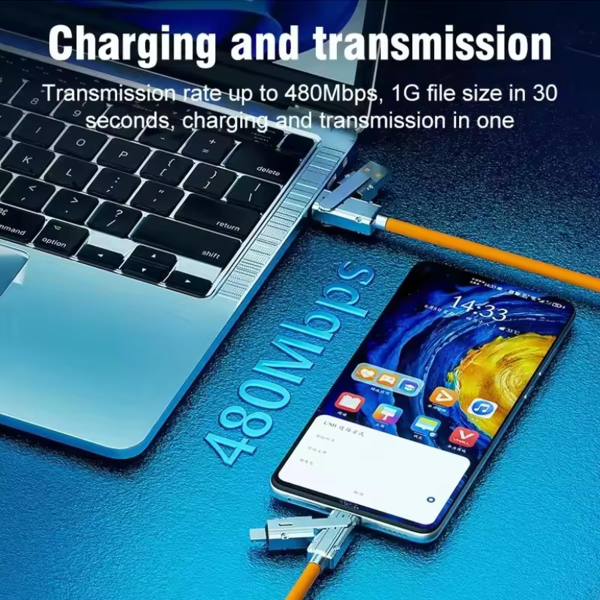 4 in 1 100W Fast Charging Data Cable 2M, Multi Cord with USB-C & iOS Connectors for iPhone, iPad, Laptops & All Smartphones