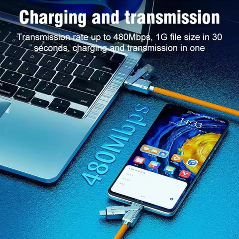 4 in 1 100W Fast Charging Data Cable 2M, Multi Cord with USB-C & iOS Connectors for iPhone, iPad, Laptops & All Smartphones