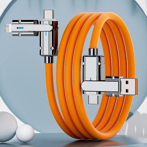 4 in 1 100W Fast Charging Data Cable 2M, Multi Cord with USB-C & iOS Connectors for iPhone, iPad, Laptops & All Smartphones