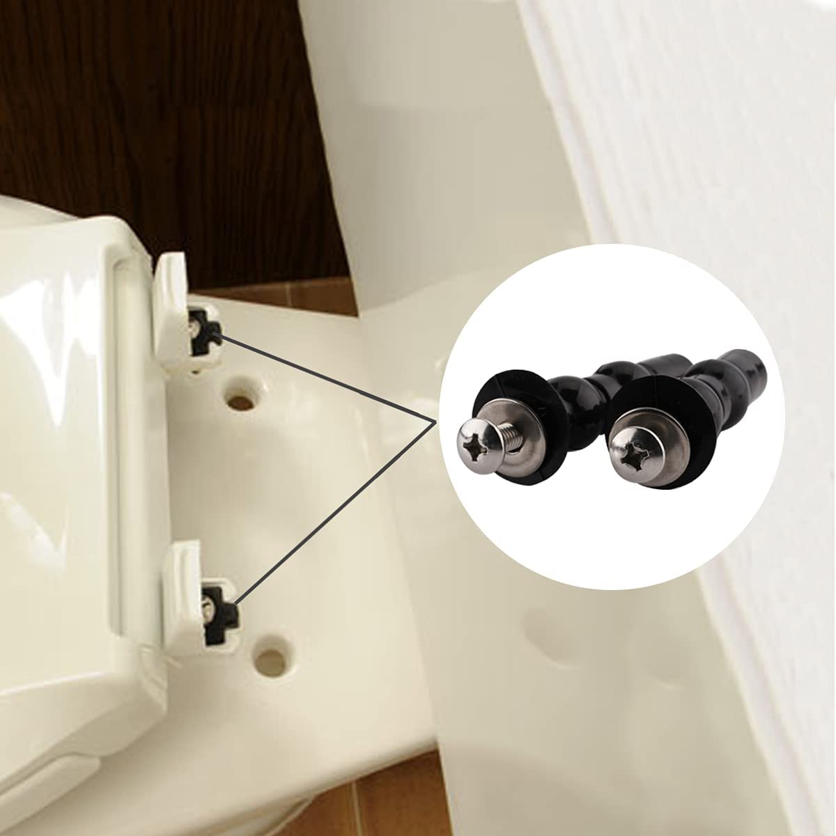 4 Pack Universal Toilet Seat Hinges with Fixing Screws, Expandable Rubber Bolt Fixings Replacement Hardware Kit to Loose and Wobbly Toilet Seats