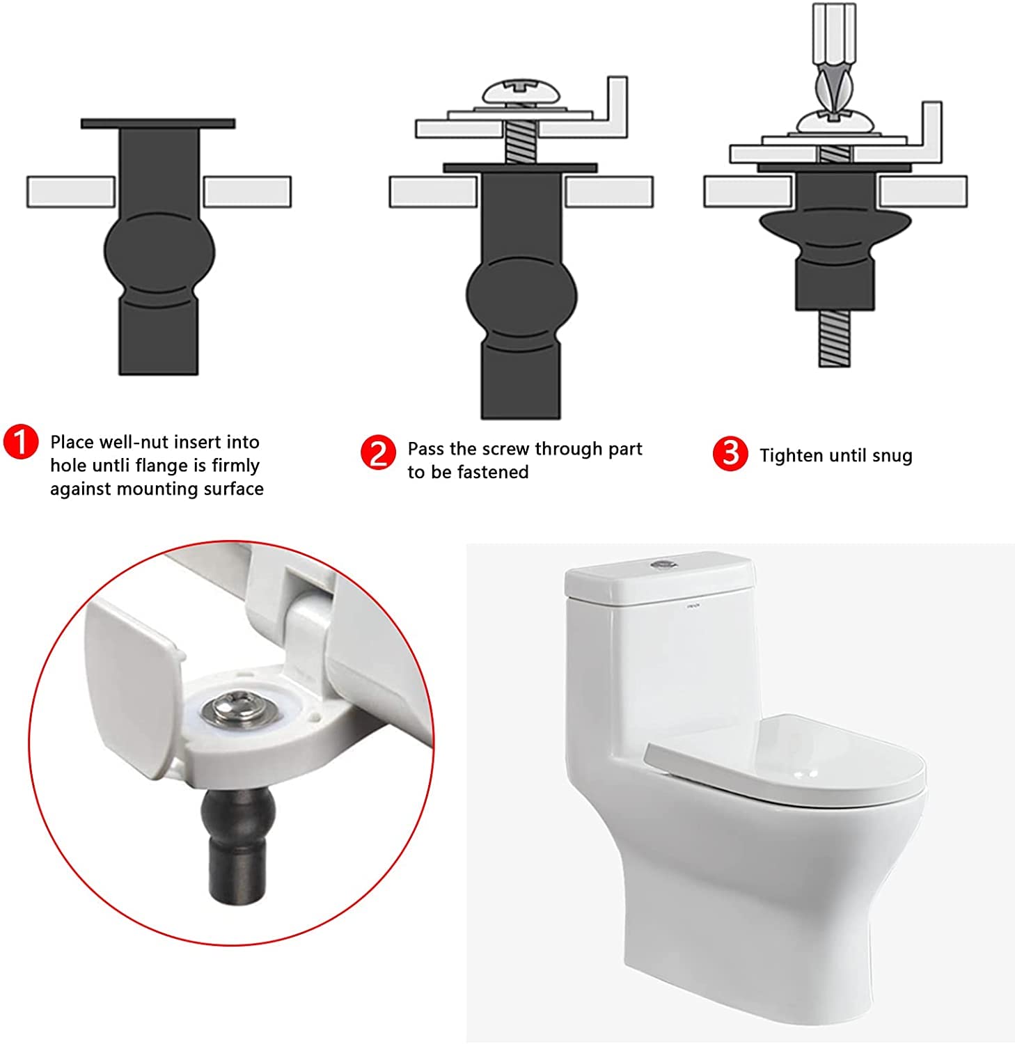 4 Pack Universal Toilet Seat Hinges with Fixing Screws, Expandable Rubber Bolt Fixings Replacement Hardware Kit to Loose and Wobbly Toilet Seats