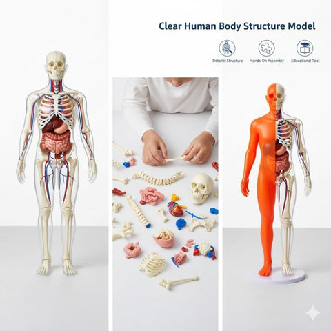 43-Piece Transparent Human Body Anatomy Model, Detachable Human Torso Model with Removable Realistic Organs & Complete Bone Parts for Medical Teaching & Biology Learning