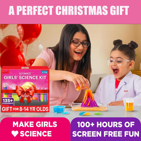 Girls' Science Kit for Kids Ages 8-12, Fun STEM Educational Kit with 135+ Safe Chemistry Experiments, All-in-One Lab Set for Junior Girls Learning