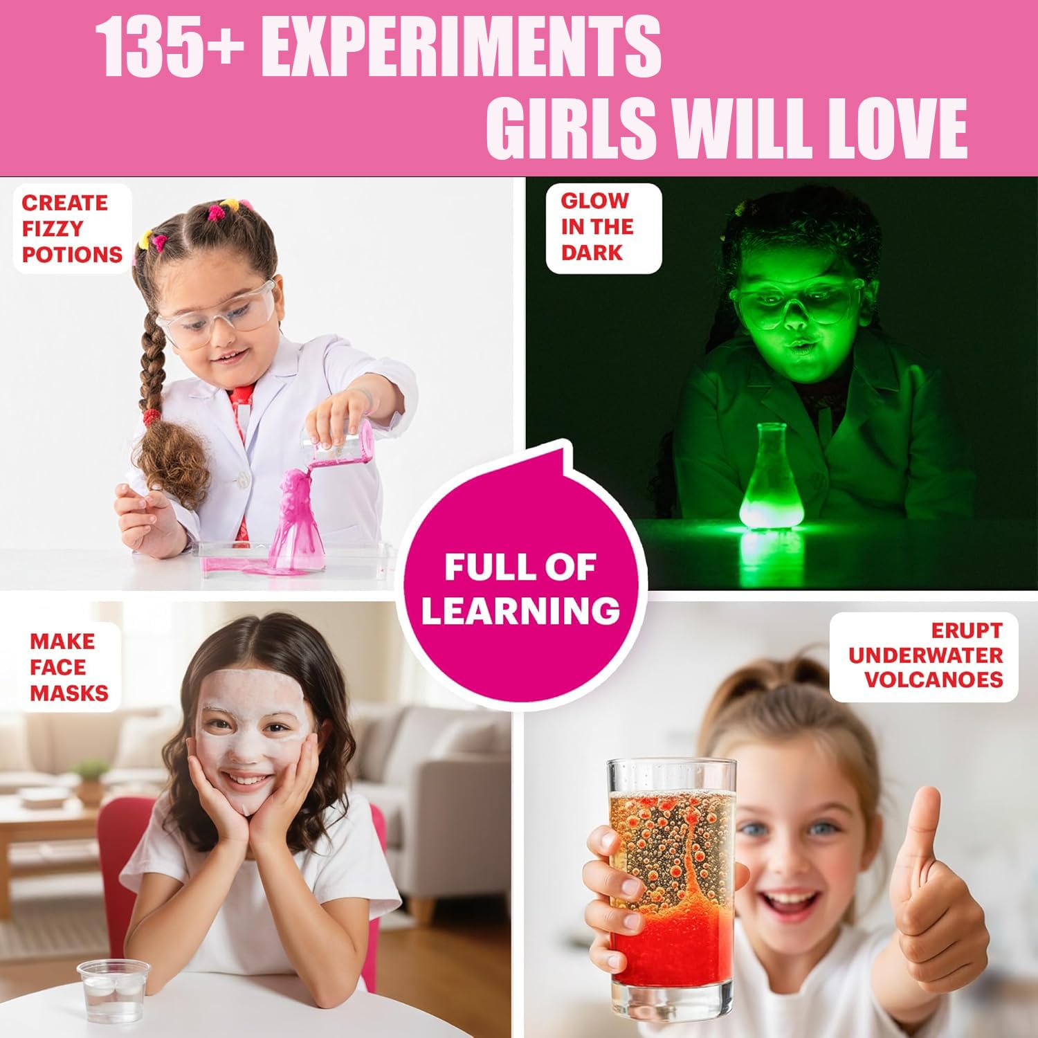 Girls' Science Kit for Kids Ages 8-12, Fun STEM Educational Kit with 135+ Safe Chemistry Experiments, All-in-One Lab Set for Junior Girls Learning