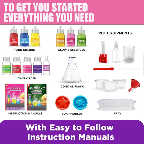 Girls' Science Kit for Kids Ages 8-12, Fun STEM Educational Kit with 135+ Safe Chemistry Experiments, All-in-One Lab Set for Junior Girls Learning