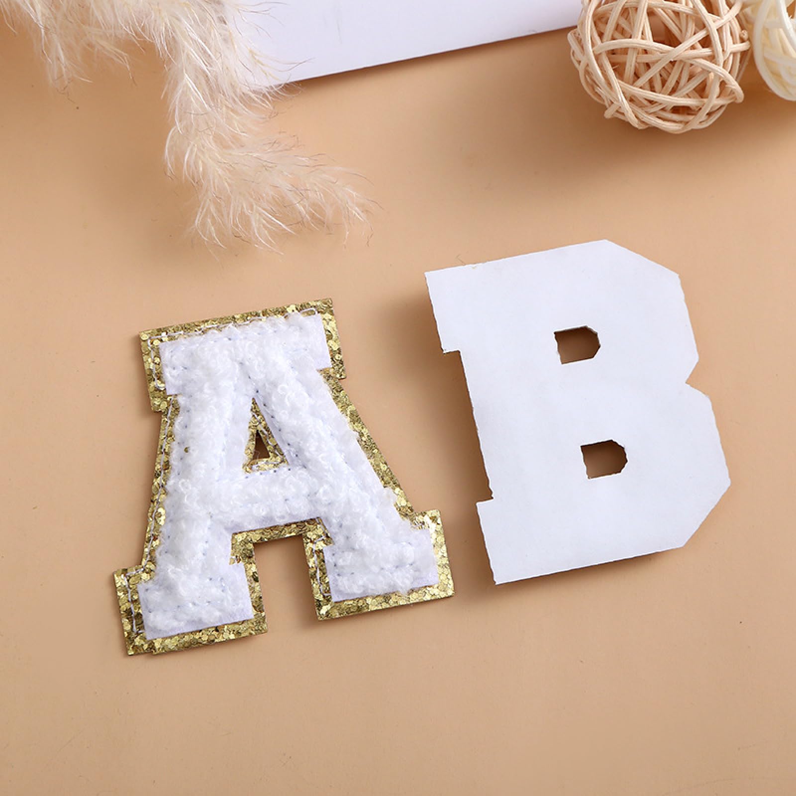 26 PCS Wron hite IOn Letter Patches, A-Z Self Adhesive on Chenille Letters Patch