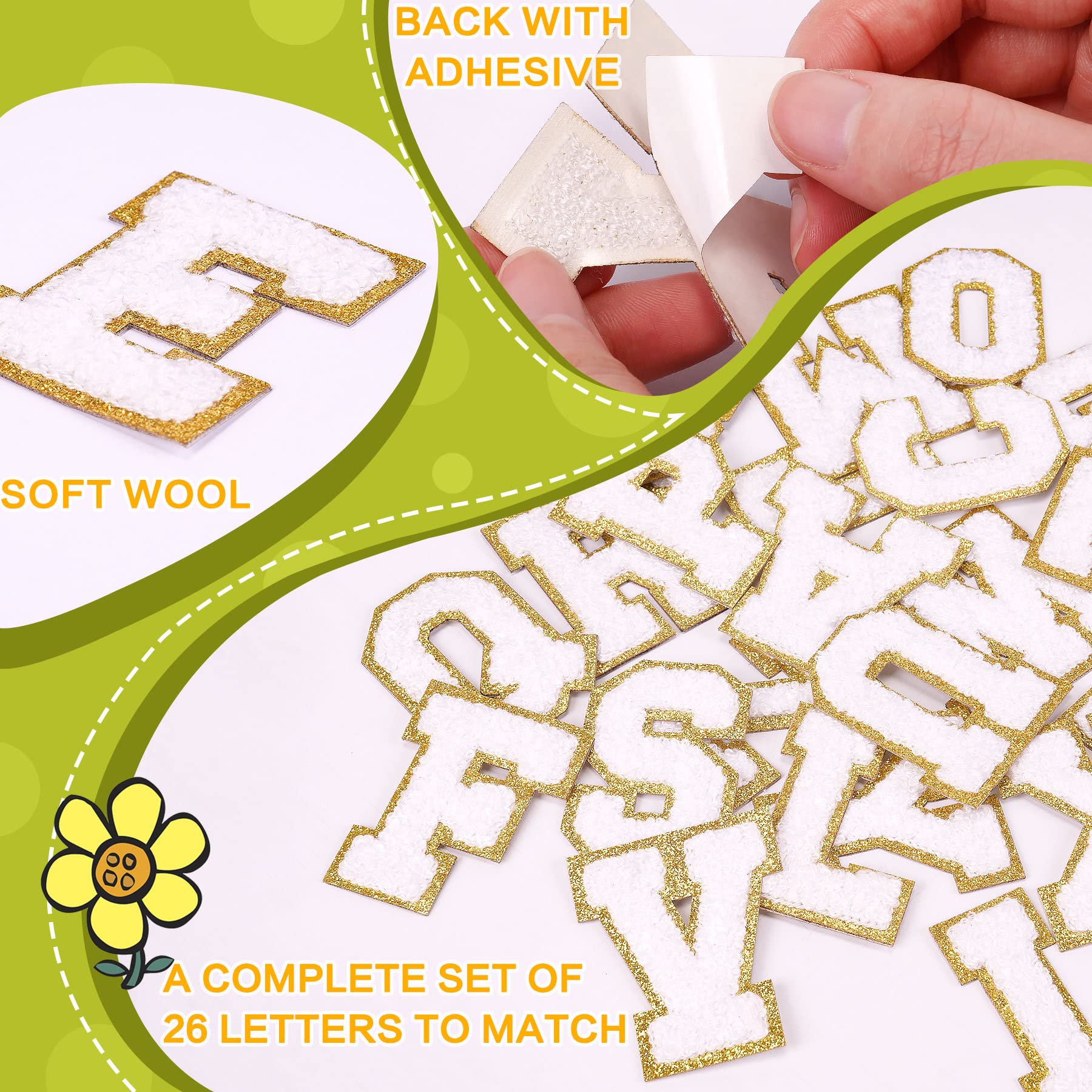 26 PCS Wron hite IOn Letter Patches, A-Z Self Adhesive on Chenille Letters Patch