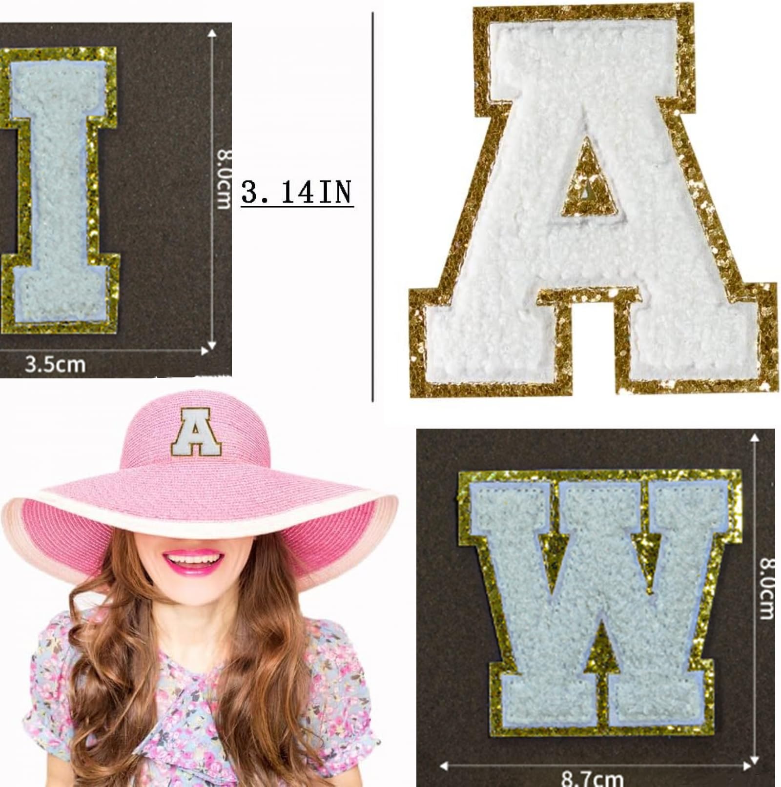 26 PCS Wron hite IOn Letter Patches, A-Z Self Adhesive on Chenille Letters Patch
