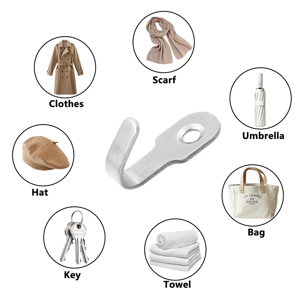 20 Pack Mini Stainless Steel Wall Hooks, Silver Single Screw Small J Hooks, Heavy Duty Rustproof Metal J-Shaped Wall Mount Hanging Hooks for Kitchen, Bathroom, Closet, Garage, Utensils, Towels, Photos & Decorations